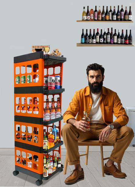 URBAN CHOICE C_5_LAYER-BAR_JALLI-TROLLEY-ORANGE Plastic Bar Trolley
