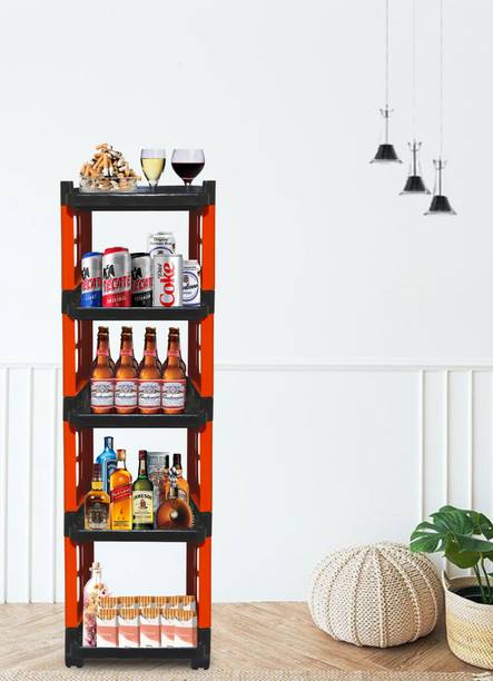KOnline A_5_LAYER-BAR_JALLI-TROLLEY-ORANGE Plastic Bar Trolley