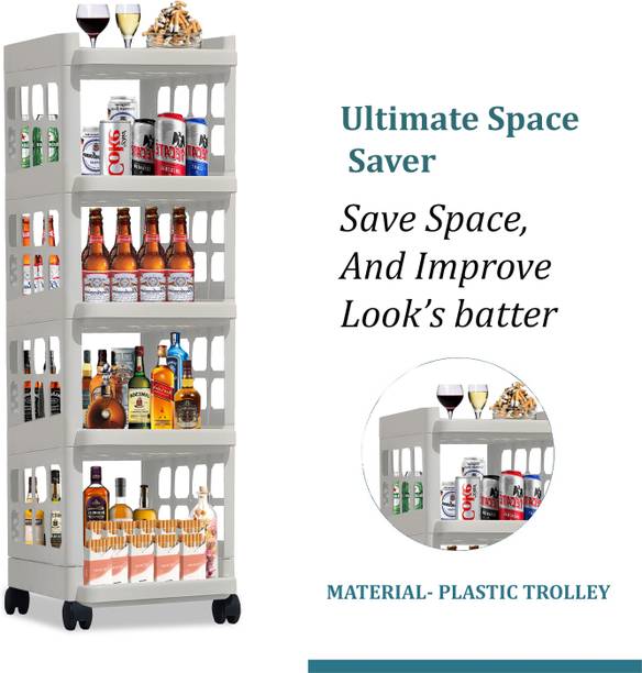 KOnline D_5_LAYER-BAR_JALLI-TROLLEY-WHITE Plastic Bar Trolley