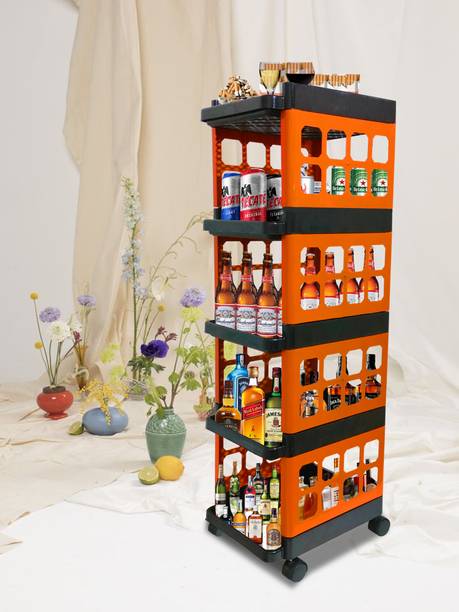 KOnline A_5_SHELF-BAR_JALLI-TROLLEY-ORANGE Plastic Bar Trolley