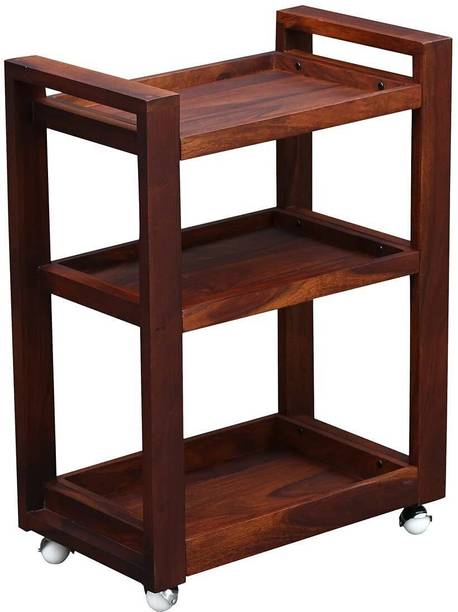 WOODTREND Solid Sheesham Wood Bar Trolley with Wheels | Wine & Serving Cart Solid Wood Bar Trolley