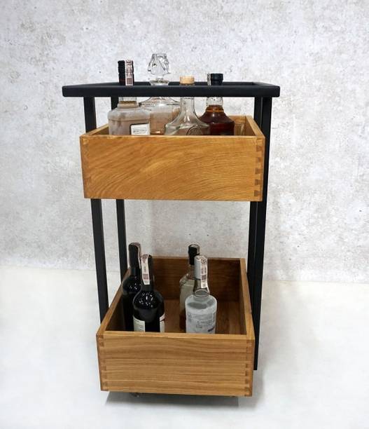 Ashutosh Crafting Bar 2 Tier Shelf Wooden Metal Bar Trolley