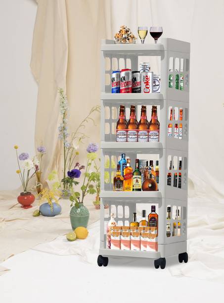 KOnline A_5_SHELF-BAR_JALLI-TROLLEY-WHITE Plastic Bar Trolley