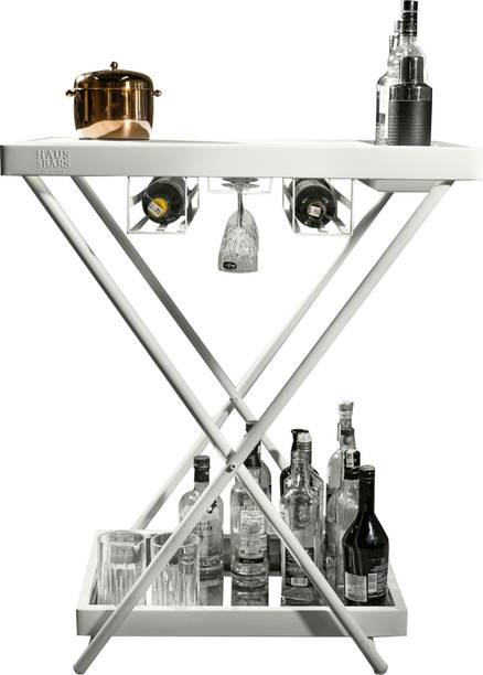 HAUS OF BARS Model J -Multi-Functional, Portable and Foldable Bar Table in Matte White Finish Metal Bar Trolley