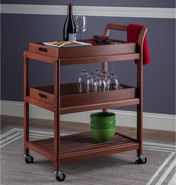 Kunjal Furniture Sheesham Wood Serving Trolley With Wheels | | Multi-Purpose Kitchen & Bar Cart | Solid Wood Bar Trolley