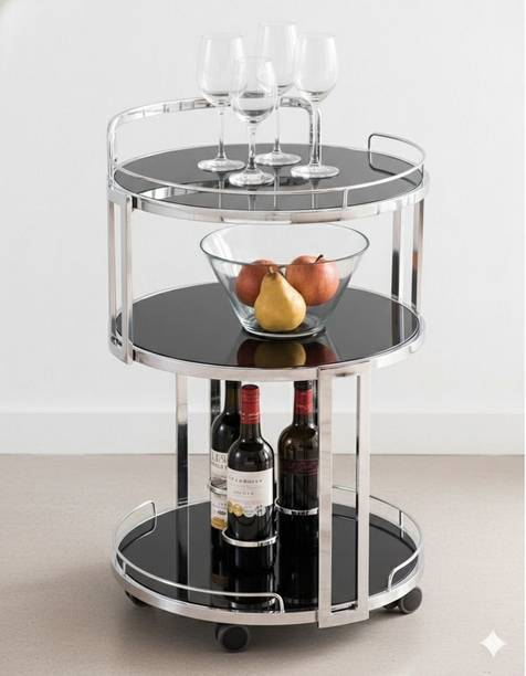 CROWN ART SHOPPEE Elite 3-Tier Luxury Rolling Bar Cart Metal Bar Trolley