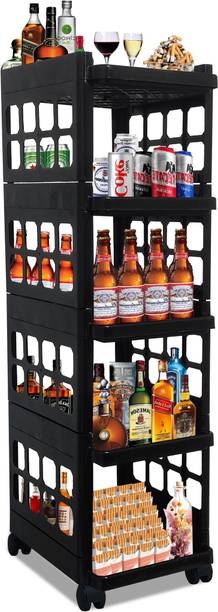 KOnline C_5_SHELF-BAR_JALLI-TROLLEY-BLACK Plastic Bar Trolley
