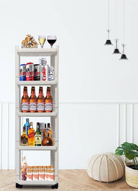 KOnline A_5_LAYER-BAR_JALLI-TROLLEY-WHITE Plastic Bar Trolley