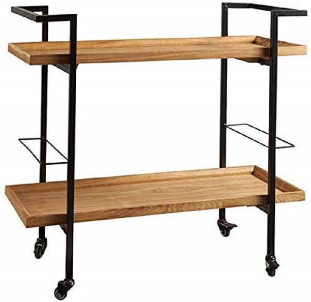 Ashutosh Crafting Bar 2 Tier Shelf Wooden Metal Bar Trolley