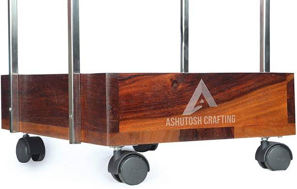 Anishwar Bar 2 Tier Shelf Wooden Metal Bar Trolley