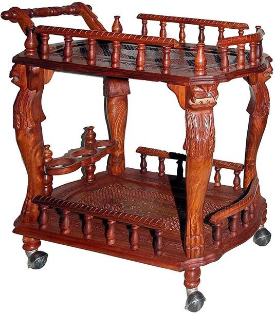 India wood mart Bar Table Serving Trolley Home&Kitchen with Wine Rack Food Service Trolley Brown Engineered Wood Bar Trolley
