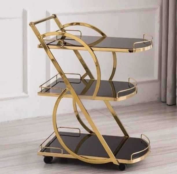 Bloomery BLOOMERY Stainless Steel Trolley for Home with Wheels and Handle 3 Tier Metal Bar Trolley