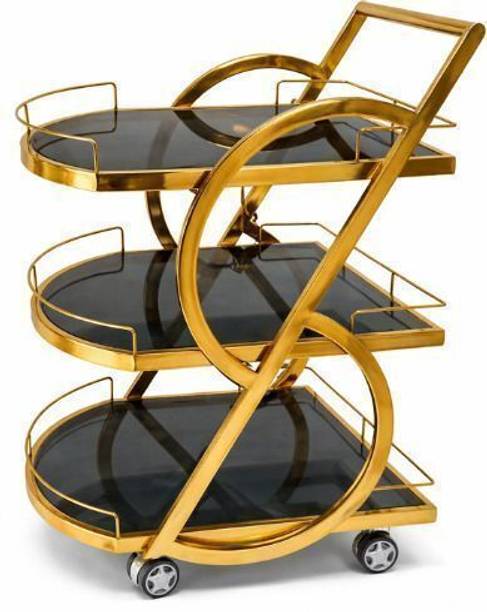 AASHIRWAAD HANDICRAFTS Premium Stainless Steel 3-Tier Bar Trolley with Wheels Glass Bar Trolley