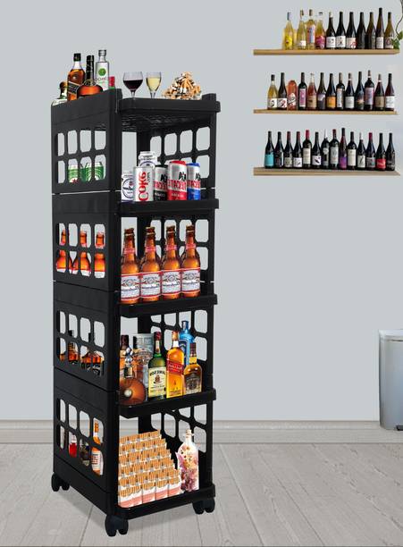 URBAN CHOICE B_5_SHELF-BAR_JALLI-TROLLEY-BLACK Plastic Bar Trolley