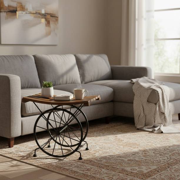 SMT Table Trolley with Wheels, Sofa Side Table, Multipurpose Wooden End Table Solid Wood Bar Trolley