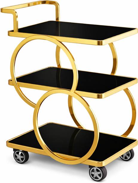 AASHIRWAAD HANDICRAFTS Elegant Gold Stainless Steel Bar Trolley |3 -Tier Serving Trolley with Wheels Glass Bar Trolley