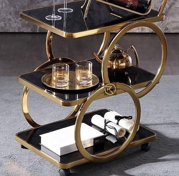 Bloomery Stainless Steel Trolley for Home with Wheels and Handle 3 Tier Metal Bar Trolley
