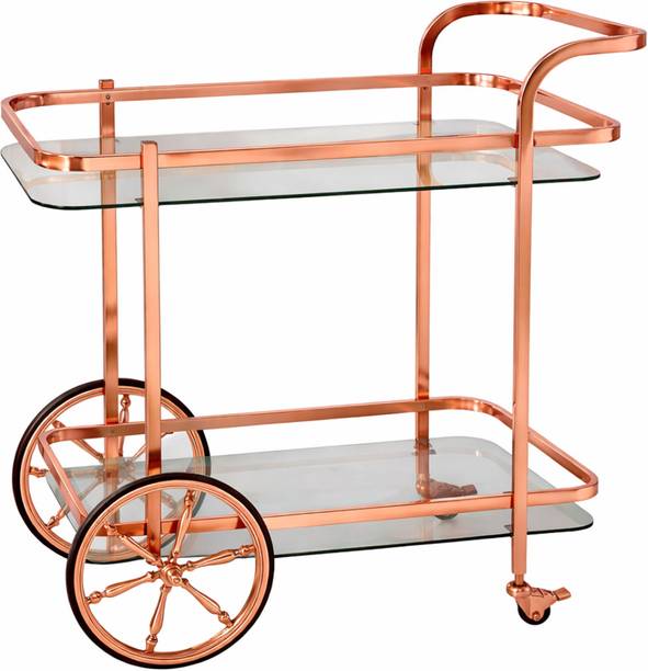 AASHIRWAAD HANDICRAFTS Modern Rose Gold Stainless Steel Bar Trolley |2-Tier Serving Cart Glass Bar Trolley