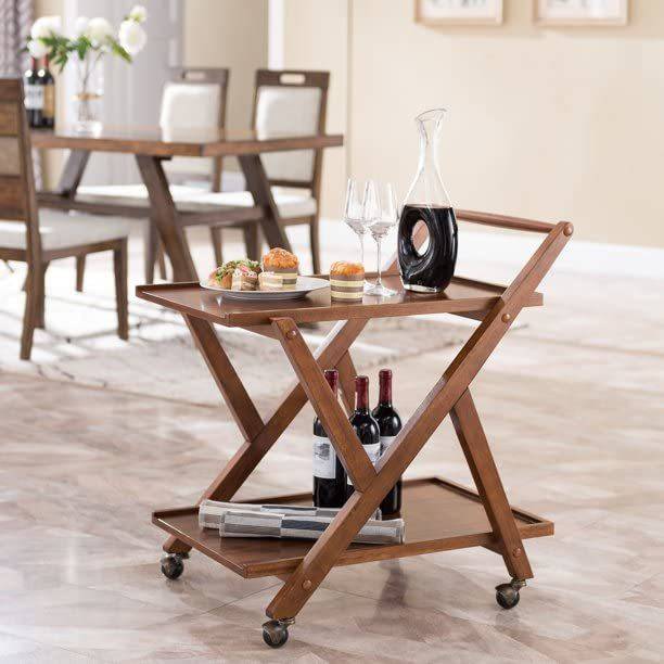 ODEJIA Solid Wood Bar Trolley/Serving Trolley/Bar Cart Solid Wood Bar Trolley