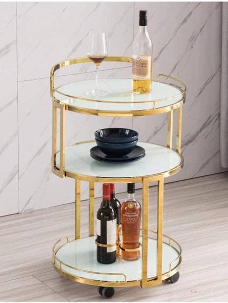 TRENDORA 3 Tier Metal Round Bar Trolley | Multipurpose Serving & Storage Metal Bar Trolley