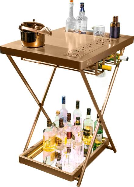 HAUS OF BARS Model J - Multi-Functional, Portable and Foldable Bar Table in Matte Gold Finish Metal Bar Trolley