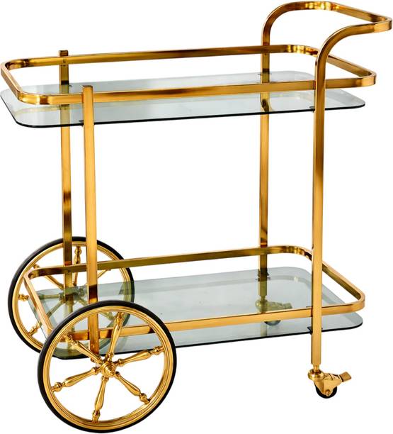 AASHIRWAAD HANDICRAFTS Modern Stainless Steel Bar Trolley with glass |2- tier serving with wheels Glass Bar Trolley
