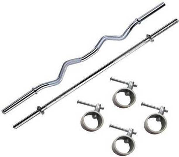 SBR Sports ''Combo Pack of 2 Straight and Curl Weight Lifting Gym Rods (19 mm, 3 Feet) Weight Lifting Bar