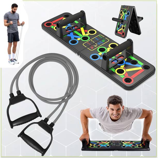 Manogyam Combo - 2 Push-up Boards, & Toning Tube Gray, Full Body Workout Set Push-up Bar