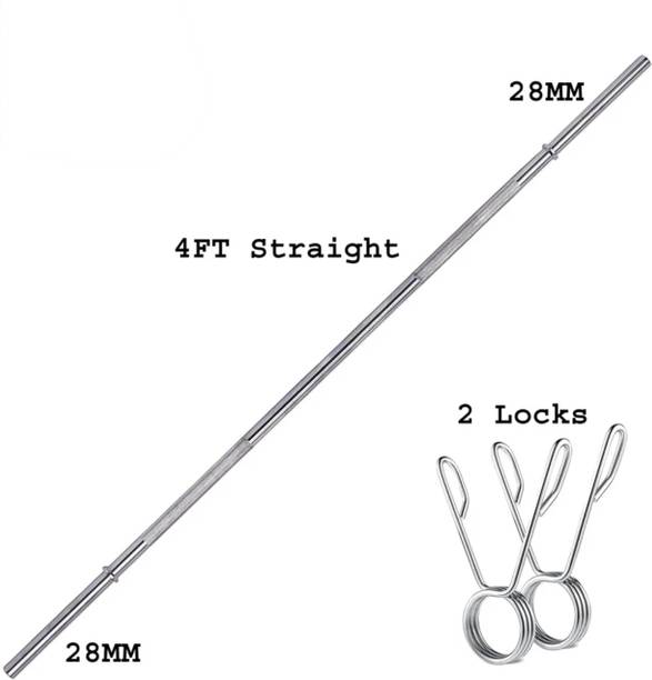 GH SPORTS 4 Feet Straight 28mm Rod With 2 Safety Lock Weight Lifting Bar