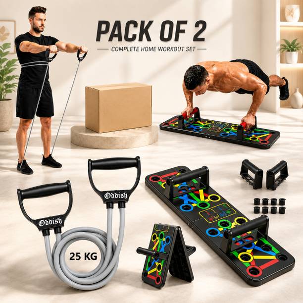 Oddish Push Up Board & Resistance Tube Combo for Full Body Home Workout Set पुश-अप बार