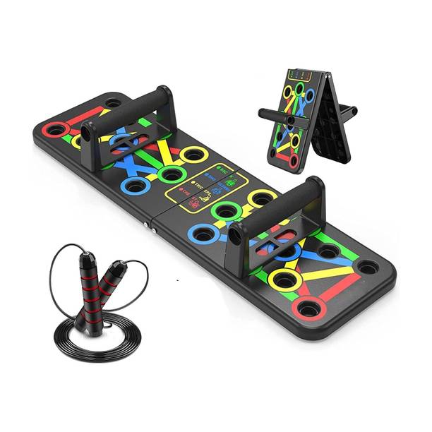 Quickfit 14-in-1 Push Up Board with Skipping Rope, Foldable Gym Board Men Women Push-up Bar