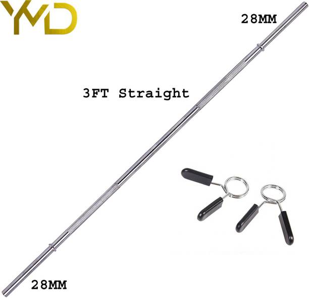 YMD 3FT 28mm Straight Solid Chrome Gym Rod with Locks, Weight Lifting Bar Weight Lifting Bar
