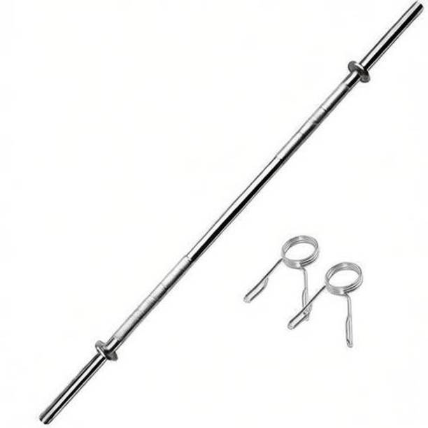 Unishore 3 Feet 19 MM Straight Rod With 2 Piece Locks Weight Lifting Bar (Silver) Weight Lifting Bar