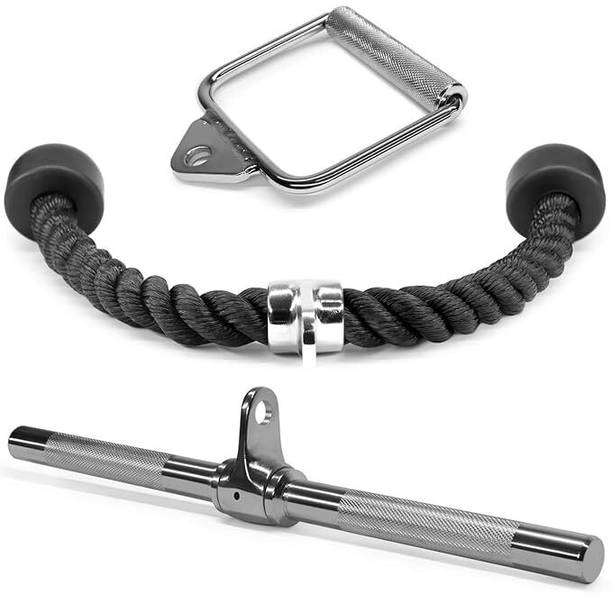 FITRXX Combo D Handle Cable Attachment, Rotating Straight Bar, and Tricep Rope/Tricep चिन अप बार