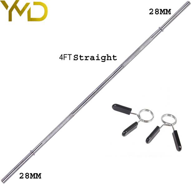 YMD 4FT 28mm Straight Solid Chrome Gym Rod with Locks, Weight Lifting Bar Weight Lifting Bar
