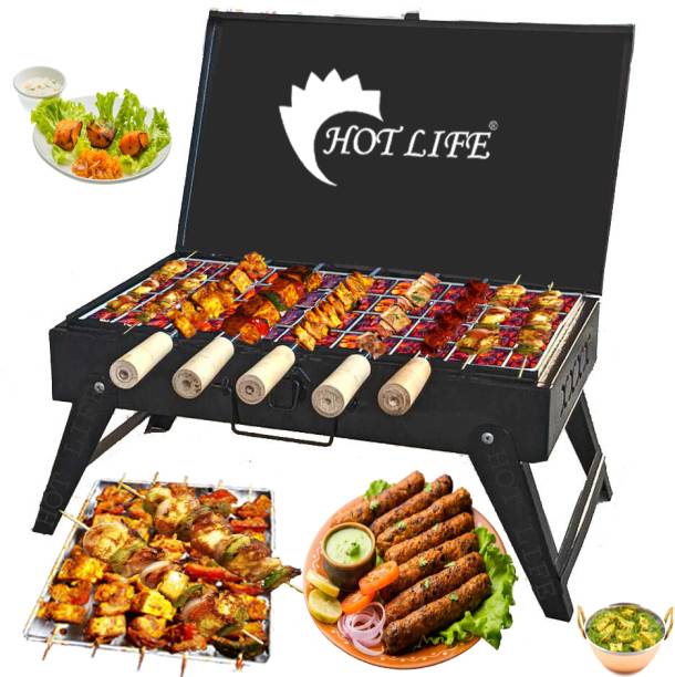 HOT LIFE BriefcaseStyleTravelerFoldableCharcoalBarbequeGrillWith5skewers Charcoal Grill