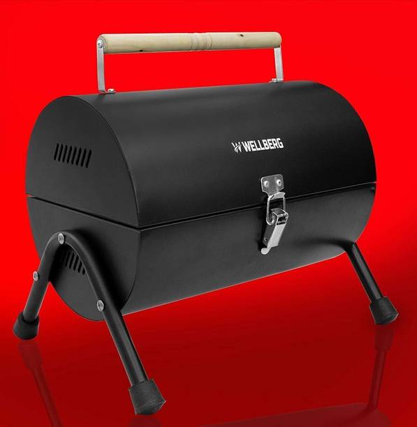 WELLBERG Barrel-Style Portable Griller with Skewer Mesh Design for Convenient Outdoor Use Charcoal Grill