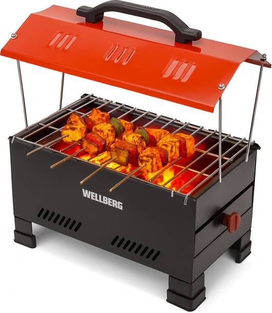 WELLBERG 1200W Portable Barbecue for Smokeless Grilling Grilled Meat Flavors Charcoal & Electric Grill