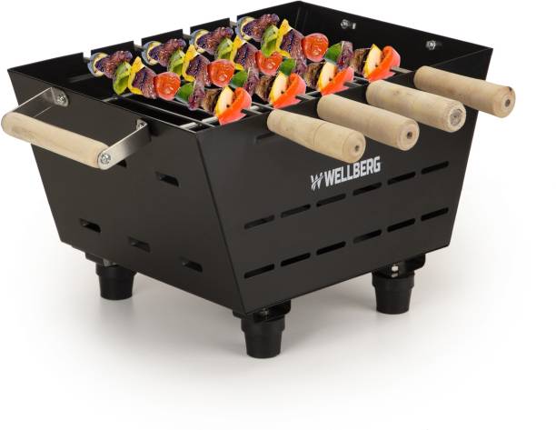 WELLBERG TabletopCharcoalGrillBarbequewith4Skewers&CharcoalTray(Black) Charcoal Grill