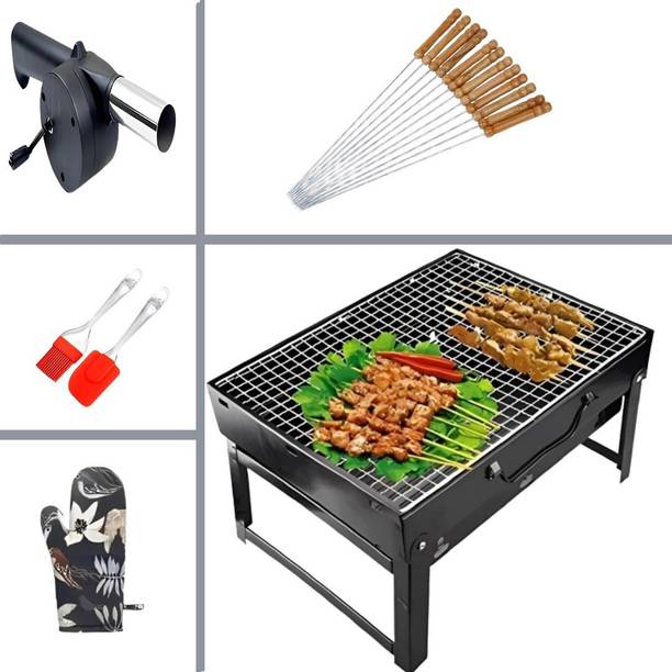 Holy Delight Foldable Barbeque With - 2 Spatula,1 Bbq, 12 Stick & 1 Air Blower owen gloves Charcoal Grill Charcoal Grill Charcoal Grill