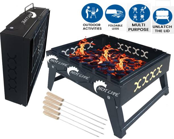 HOT LIFE Comboof3Foldingwith100GrillingSticksandSiliconeBrushandBBQGrill Charcoal Grill