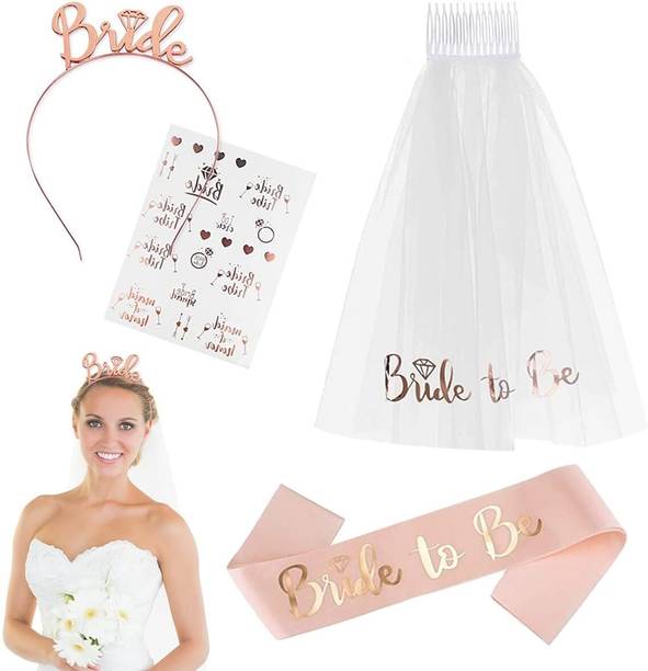 maycreate Bride To Be Sash With Veil Tiara And Tattoos For Bachelorette Party Hair Accessory Set