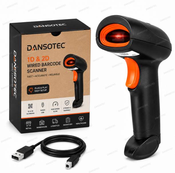 Dansotec Wired 2D/1D QR Code Barcode Scanner with USB Connectivity – 2D Camera Barcode Scanner for POS, Retail & Inventory Billing 2D Camera Barcode Scanner