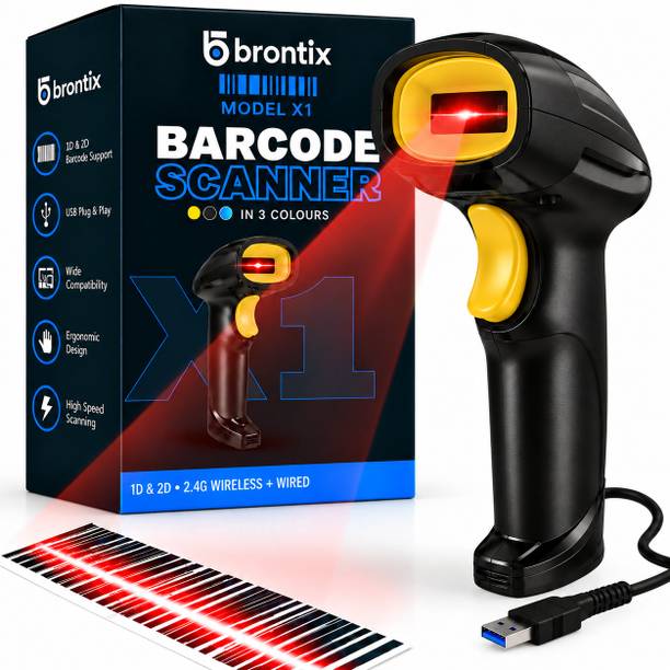 Brontix X1 Yellow Barcode Scanner 1D & 2D,USB Wired Barcode Reader Laser QR Code Scanner X1 Model CCD Barcode Scanner