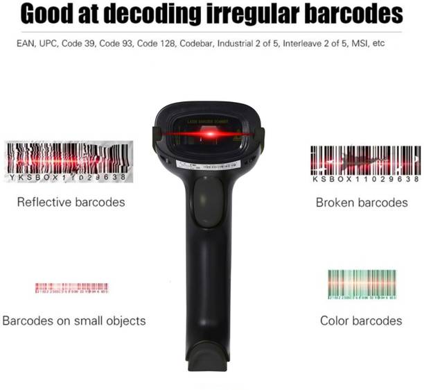 F2C Laser Barcode Scanner Handheld Wired Barcode Scanner - Black Laser Barcode Scanner