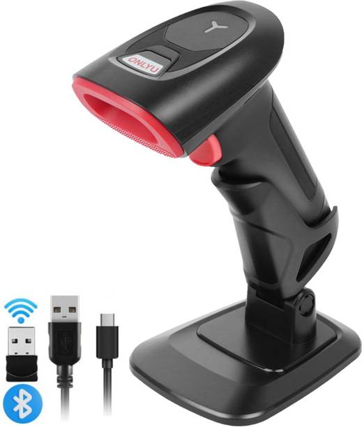 OnlyU Professional 1D / 2D Barcode Scanner High-Speed Bluetooth+USB+2.4GHz with Stand Handheld QR Code & Barcode Button Scan/Induction and Continuous Scan 2D Camera Barcode Scanner