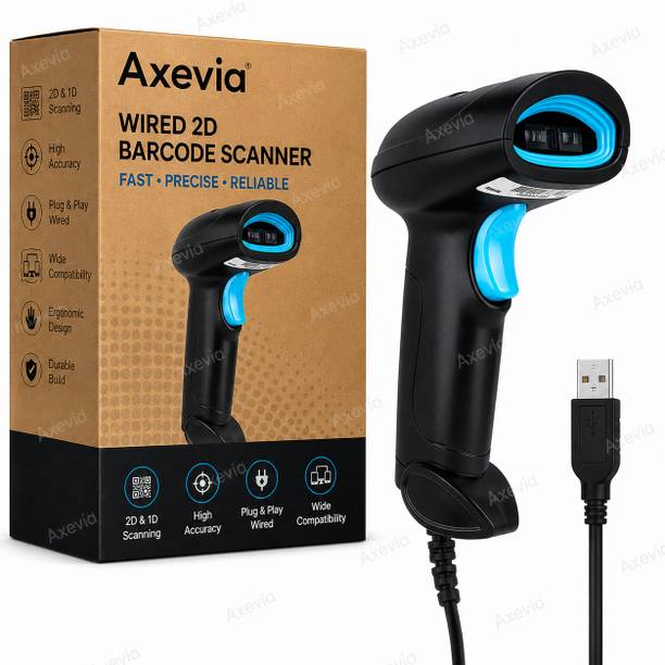 Axevia AT410 Barcode and QR 2D &1D Wired Handheld Indicator with Induction scanning 2D Camera Barcode Scanner