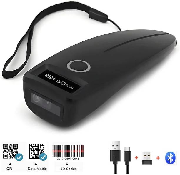 Q-IMAGE Bluetooth Barcode Scanner,Wireless 2D QR 1D with LED Lights Display & AI Voice & Play Handheld Barcode Reader for iPhone, Android, iPad, Tablet, PC Computers 2D Camera Barcode Scanner