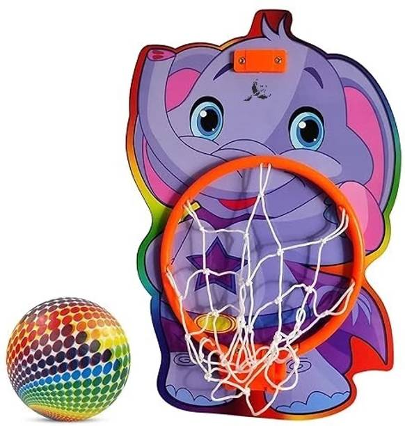 Koel Elephant Shaped Kids Hangable Basket Board Kit Basket Ball Set Net Basketball Ring