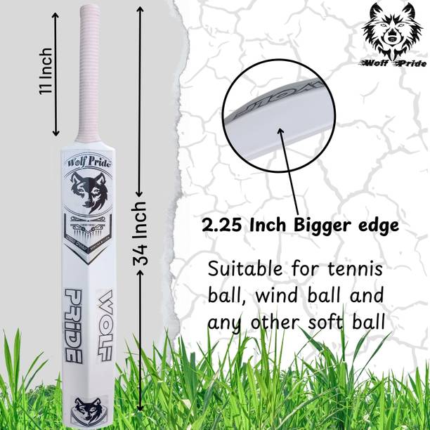 वुल्फ प्राइड Wild Xtreme PVC/Plastic White/W White Tennis Cricket Bat (800g) Size(34"X 4.5”) PVC/ प्लास्टिक क्रिकेट  बैट फॉर 15+ Yrs